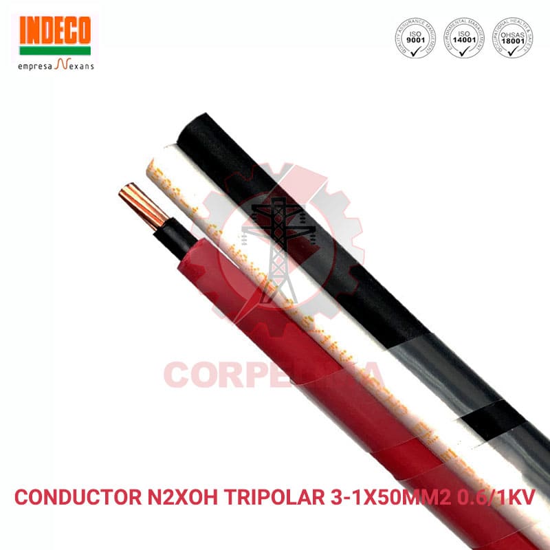 CONDUCTOR N2XOH TRIPOLAR 3-1X50MM2 BL/NE/RO 0.6/1KV LIBRE HALOGENO
