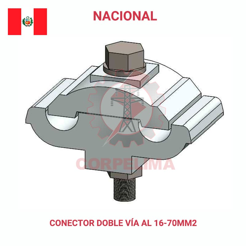 Conector doble vía de aluminio AL 16–70 mm2 con perno hexagonal