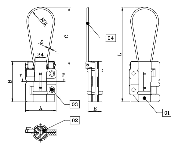 Grapa Pasante ADSS 10 a 12.7 mm