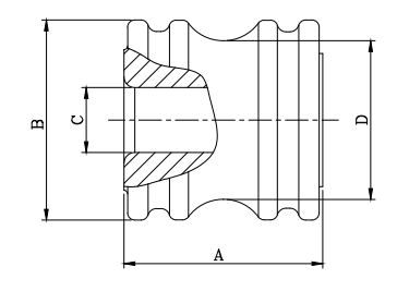 Plano técnico del aislador tipo carrete de porcelana ANSI 53-2 con dimensiones A B C y D