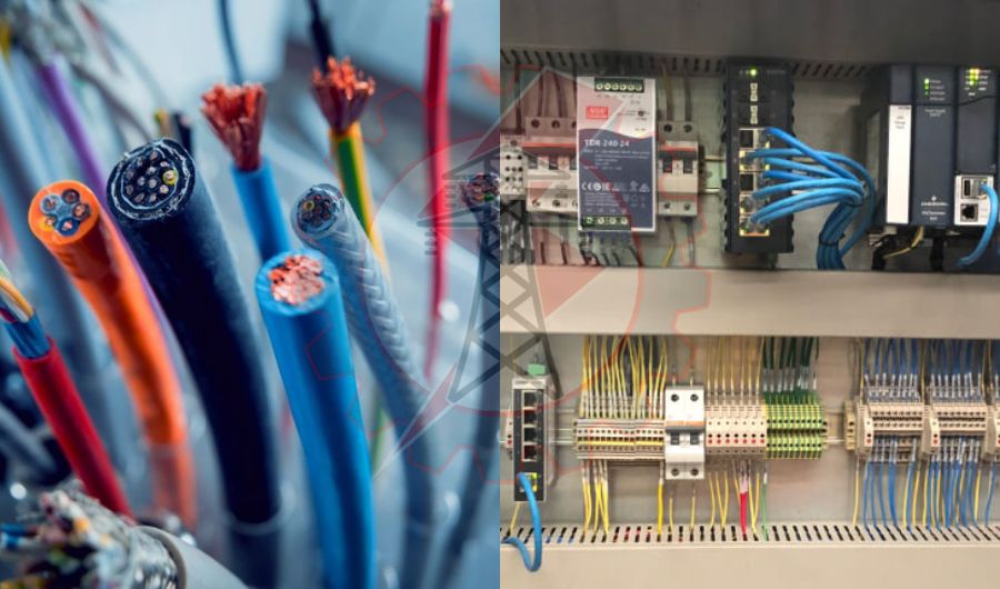 cables de control instalados en un tablero de control industrial