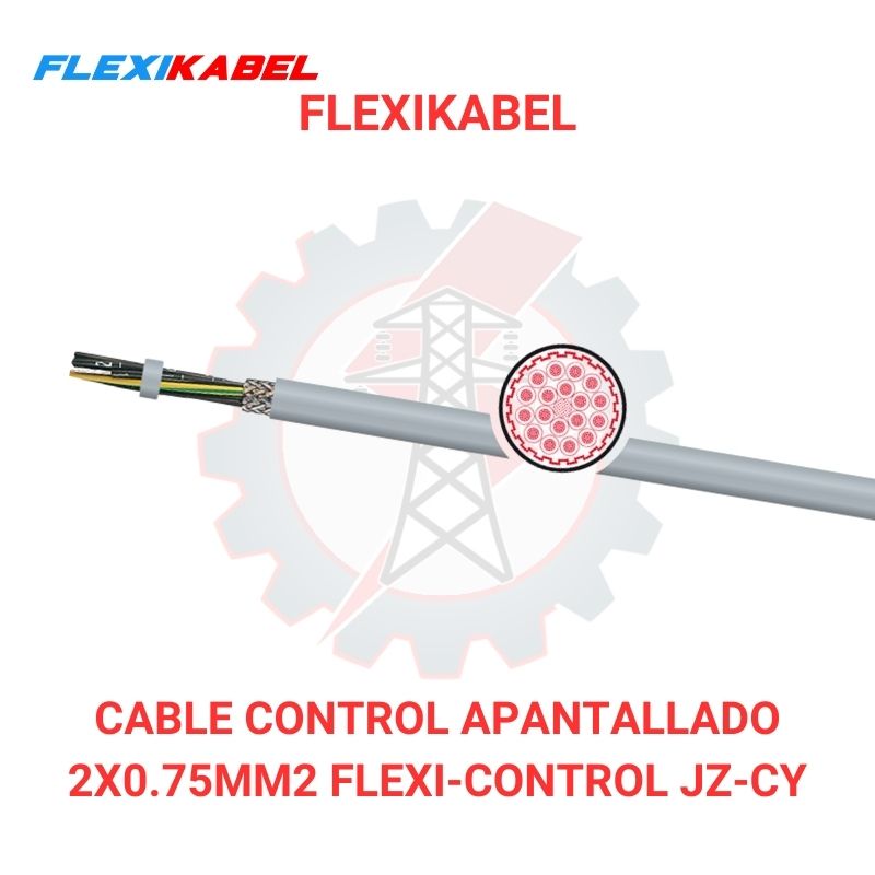 Cable control apantallado 2x0.75mm2 FLEXI-CONTROL JZ-CY 300/500V con pantalla de cobre trenzado para automatización industrial