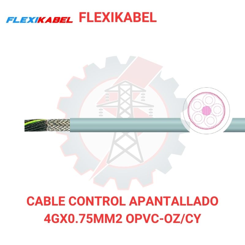 Cable control apantallado 4Gx0.75mm2 OPVC-OZ/CY FLEXIKABEL 300/500V con pantalla de cobre estañado