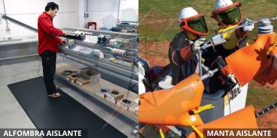 Diferencia entre alfombra aislante y manta aislante en trabajos eléctricos Uso de alfombras aislantes en el suelo y mantas aislantes cubriendo equipo eléctrico energizado